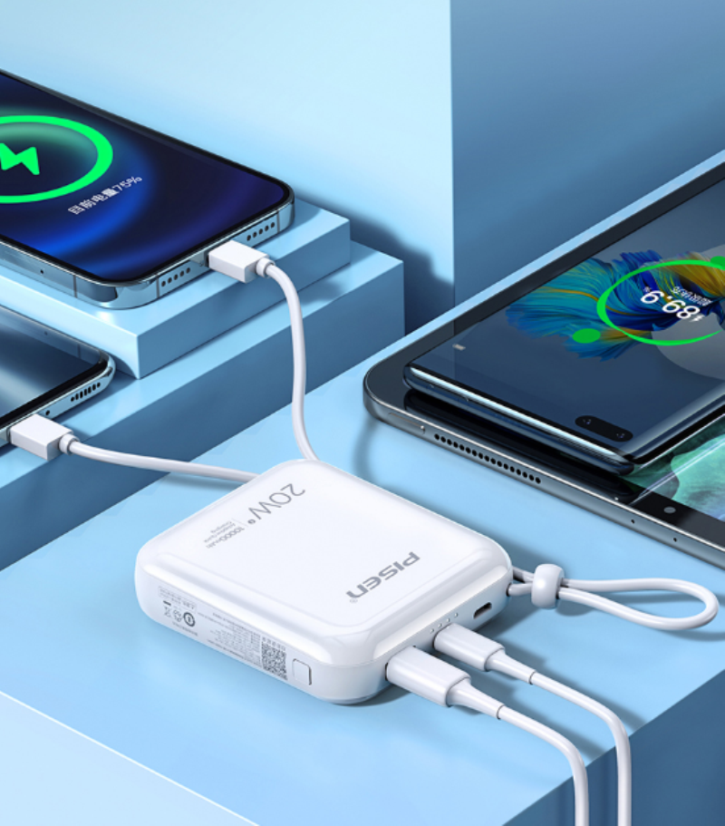 Pisen 20W mobile power bank 10000mAh Built-in double line PD Quick Charging Ultra-thin and compact portable power supply