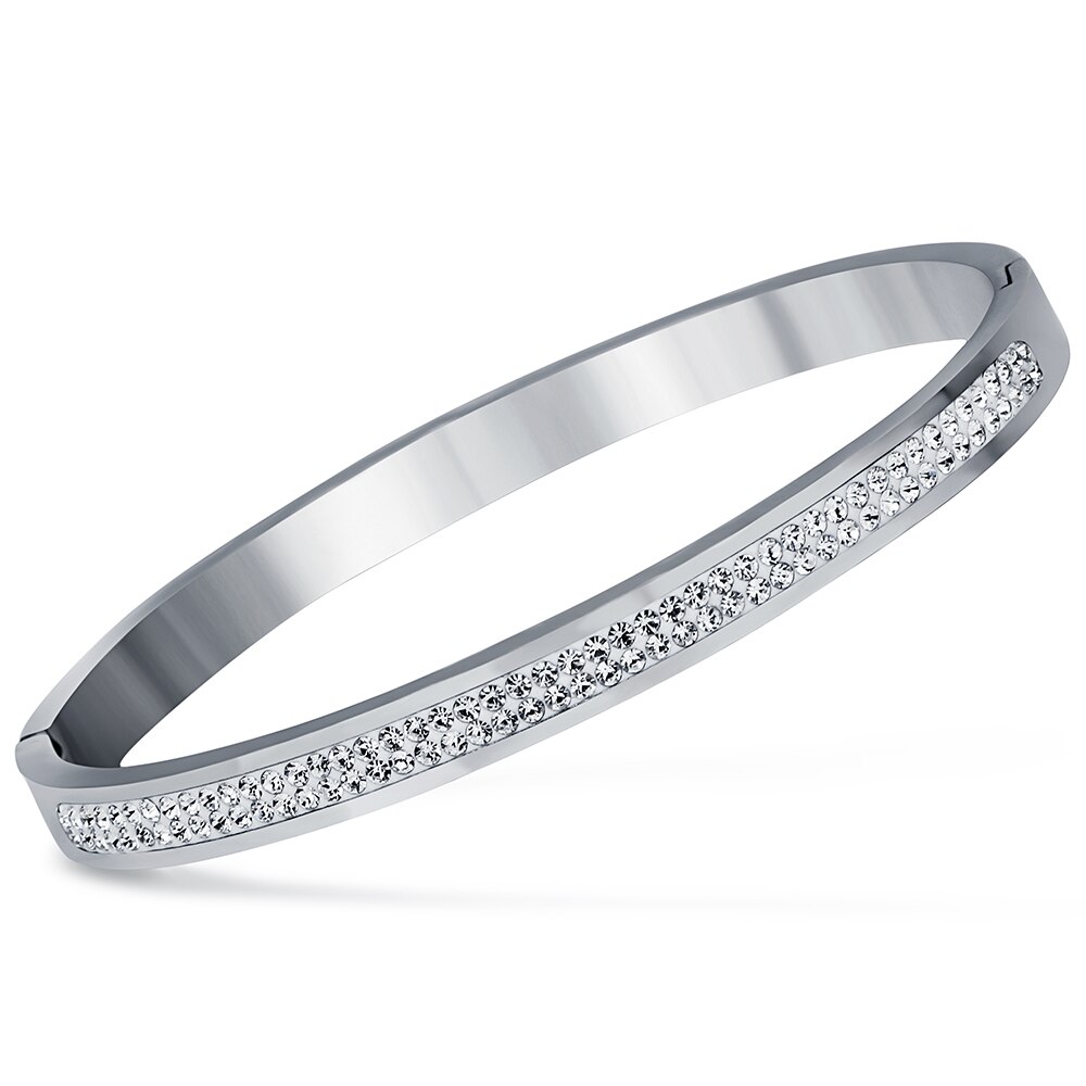 Jewelry Bangle Bracelets With Two Line Crystal Rhinestone Pave Stainless Steel Opening Bangle For Women Accessories: 2- S