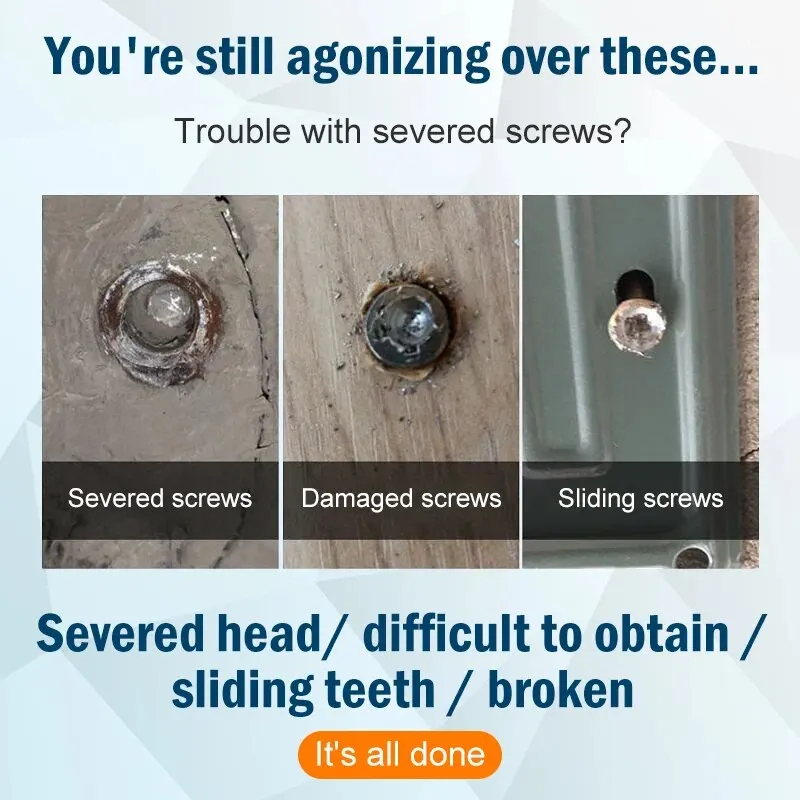 6 deler skadet skrueuttrekkersett, bor, avrivet skrueuttrekker, fjernersett, dobbeltendet, ødelagt skrue, bolt, rivingsverktøy