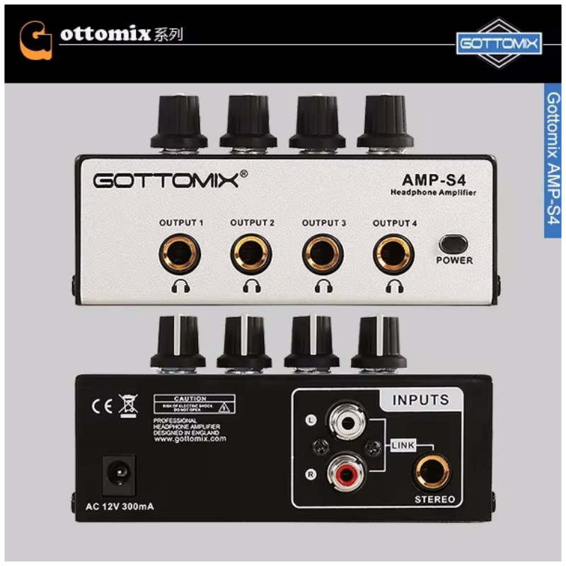 Neueste Gottomix AMP-S4 Professionelle 4-kanal Kopfhörer Verstärker Kopfhörer Split Kopfhörer Splitter Amp Für Aufnahme Studio