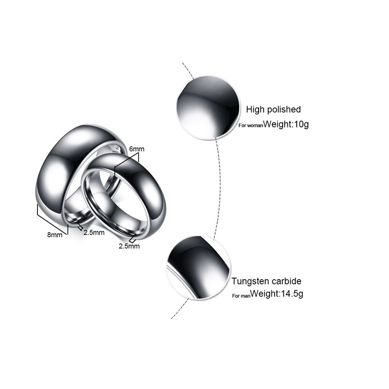 Silber Farbe Wolfram Hartmetall Für Männer Frauen Engagement Ring Hochzeit Band Allianz Paar Schmuck USA Größe 8mm 6mm