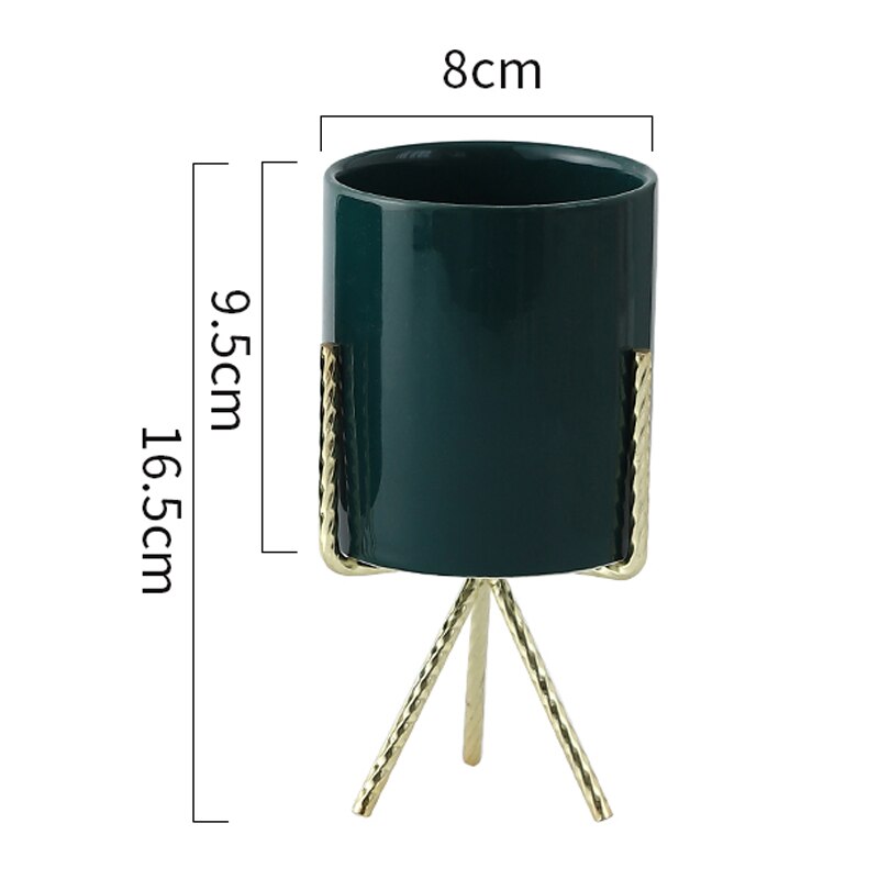 1 stuk scandinavische stijl marmeren keramiek ijzeren kunst vaas bloempot met ijzeren houder tafelblad huis bruiloft woonkamer decoratie: Groen l