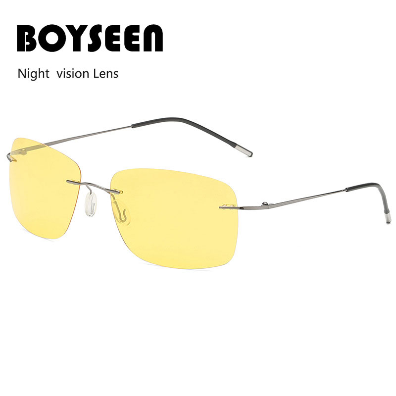 Rahmenlose polarisierte Sonnenbrille aus Titan für Fahrer, Nachtsichtbrille, zusammenklappbar, ultraleichte Titan-Sonnenbrille mit Farbfilm
