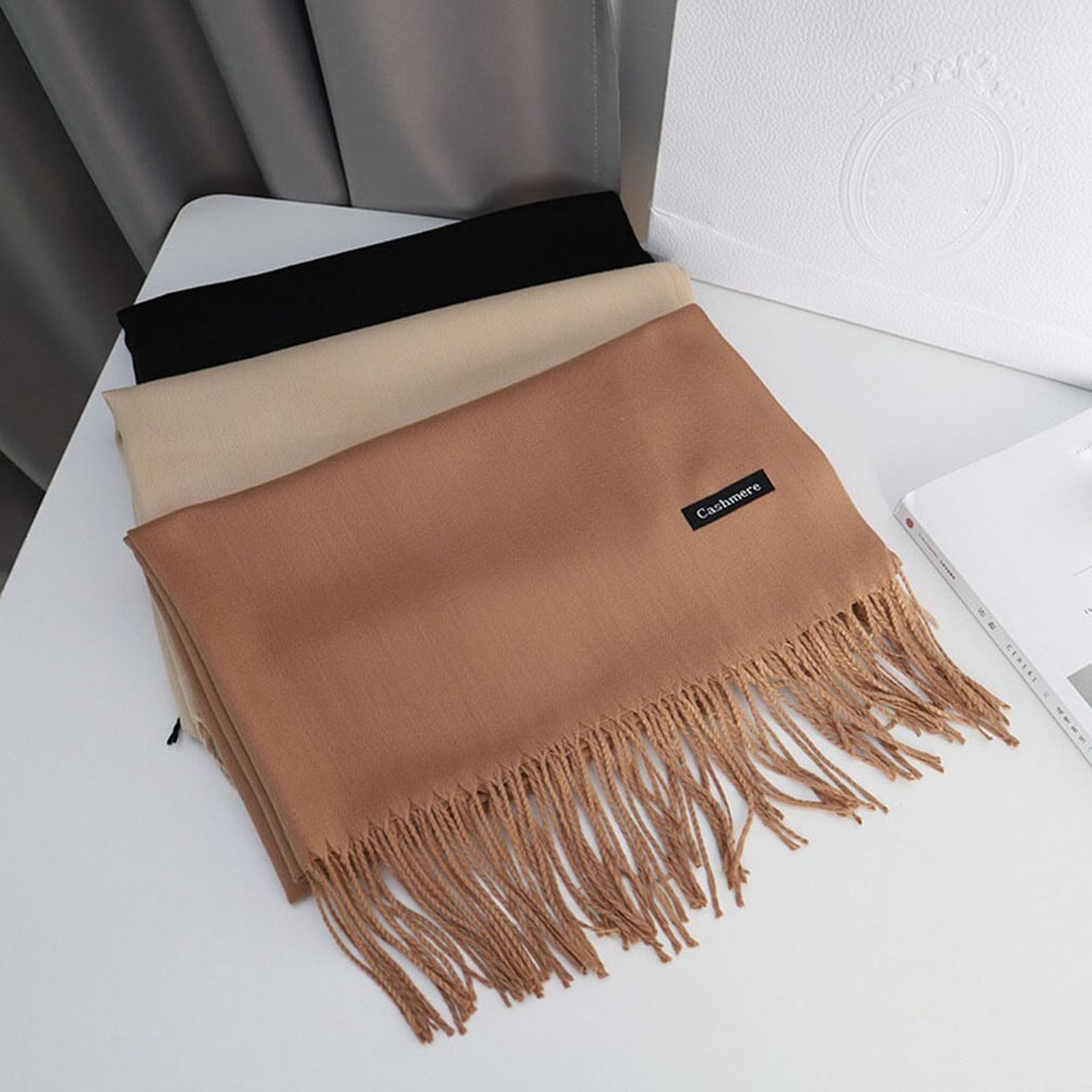 Zachte Kasjmier Sjaals Vrouwen Herfst Effen Kleur Wraps Dunne Lange Sjaal Met Kwastje Casual Lady Winter Vrouwelijke Sjaal