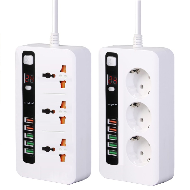 24 Hours Timer Power Strip Surge Protector 3 EU Plug Outlets Electric Socket with 5USB Charger Adapter Dock 5V 3.4A 2m Cord
