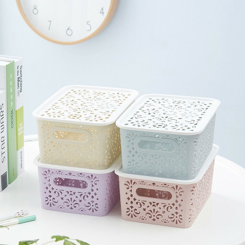 Plastic Hollow Out Storage Bin Stackable Storage Box for Cosmestics With Lid Clothing Bra Underwear Storage Organizer Box