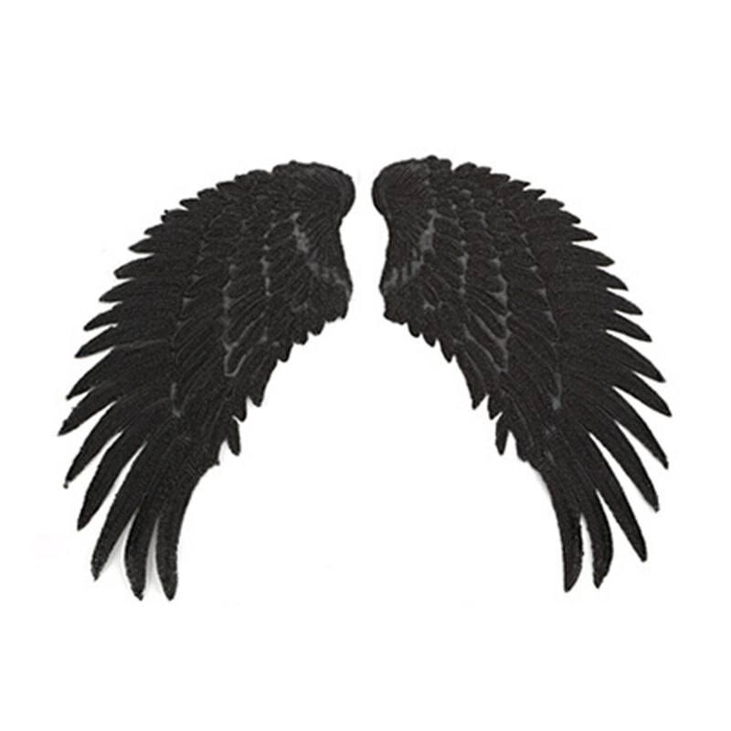5 par błyszczące cekiny skrzydła anioła żelazko na plastry słodkie kolorowe piórka zdobienie robić szycia naszywka ubraniowa DIY wystrój: czarny-L