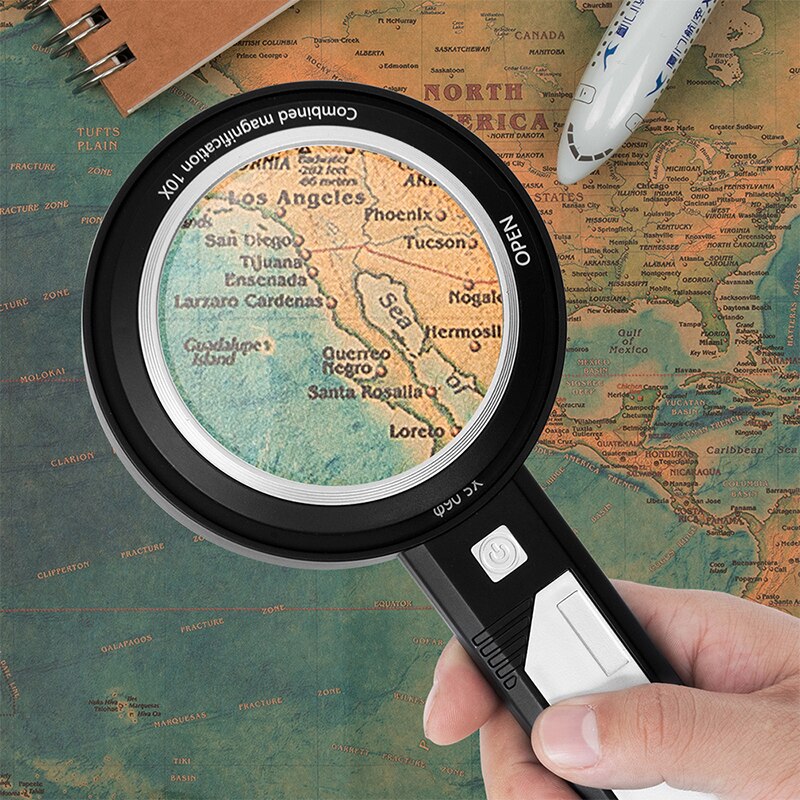 Lighted Magnifying Glass 5X 10X 15X Handheld Magnifying with 8 Led Lights, Optical Lens Illuminated Magnifier For Reading Repair