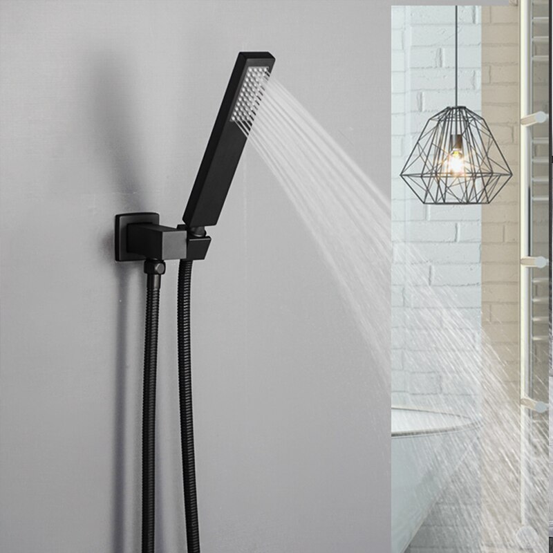 High Pressure Hand Held Shower Head Black Bathroom Adjustable Shower Holder 1.5M Stainless Steel Hose Brass Shower Sprayer Set