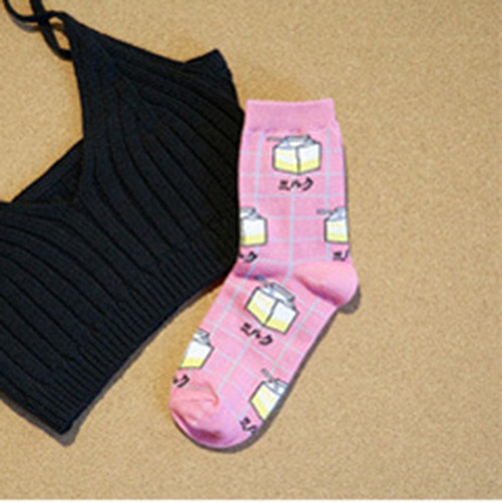 Japan stil hipster sjove sokker mælk harajuku kvindelige sokker tegneserie bomuld glad strømpe ankel varm vinter bomuld: Lyserød