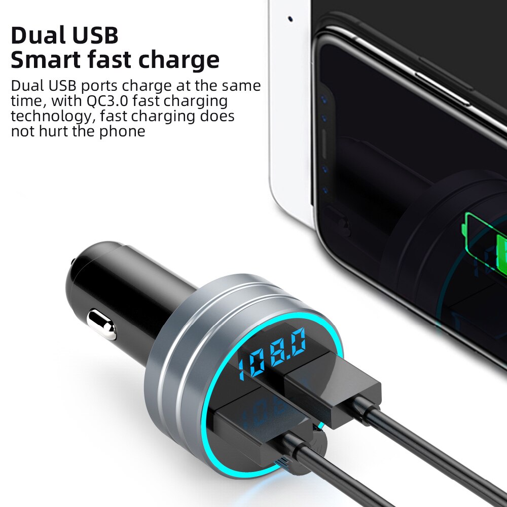 Allume-cigare de voiture transmetteur FM sans fil, Bluetooth 5.0, affichage, double Port USB, adaptateur universel de Charge de téléphone QC