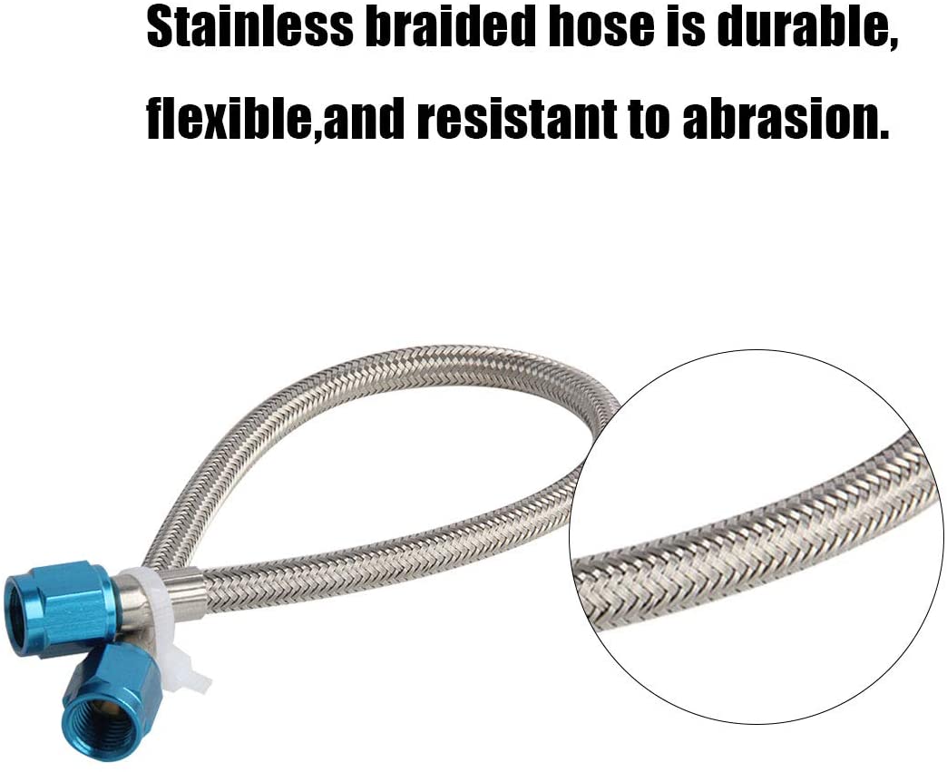 12 Inches Nitrous Stainless Steel Braided Hose with -4AN Blue Fittings Lined Stainless Steel Hose
