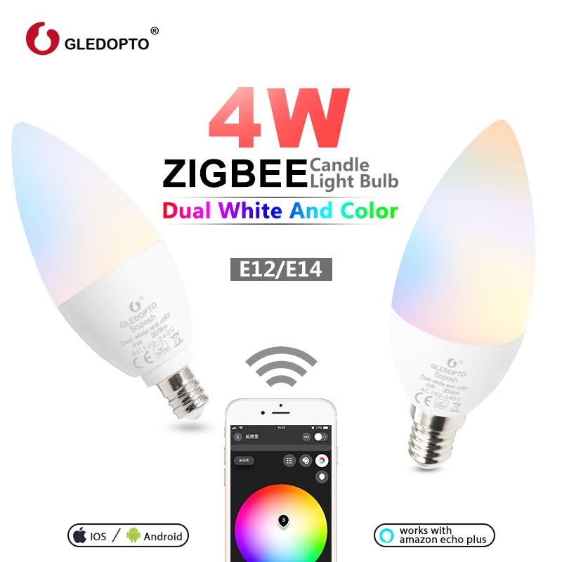 Gledopto Zigbee Rgb + Cct E12/E14 Led 4W Lamp Indoor Licht Ac100〜240v Led Kroonluchter Warm Koud wit Voor Home Decoratie