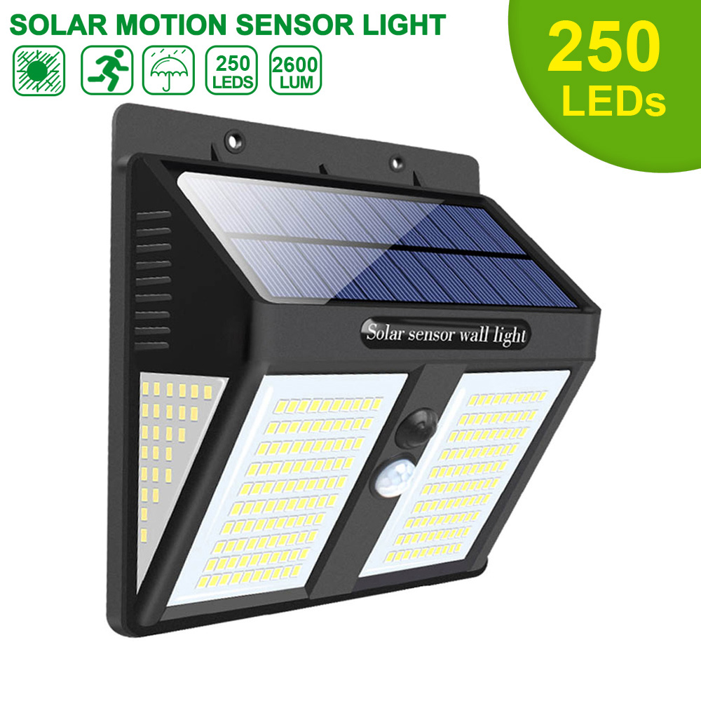 250 LED Solar Light Outdoor Solar Lamp Solar Powered Sunlight Waterproof PIR Motion Sensor Street Light for Garden Decoration: 250 LEDs
