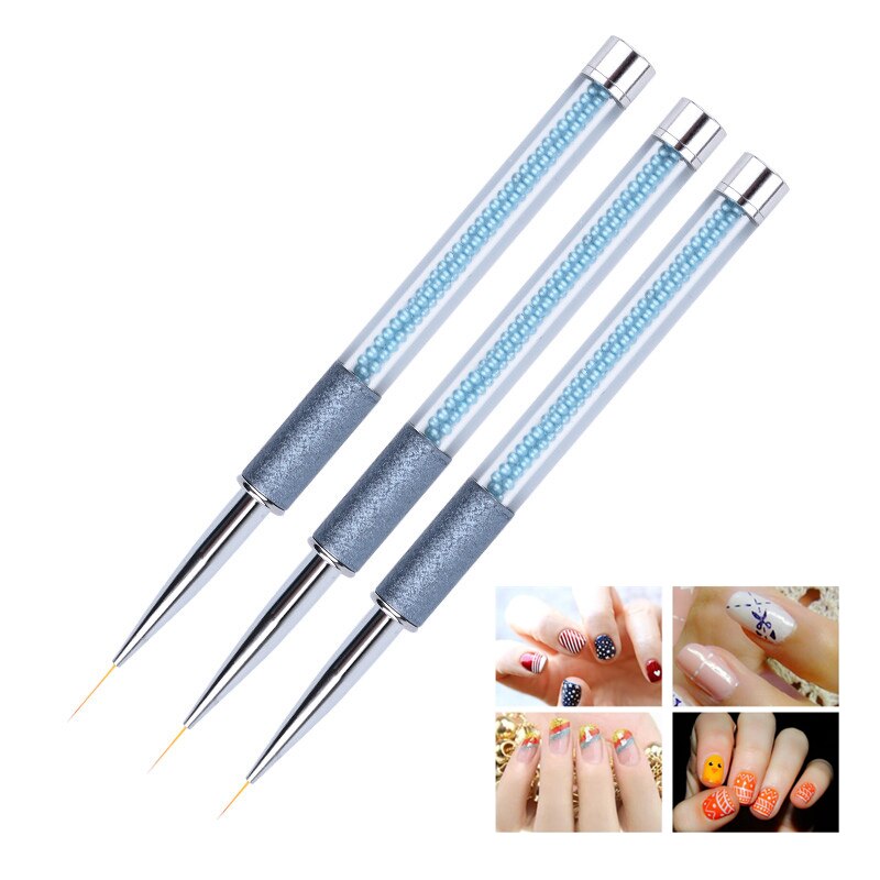 1 stk nail art liner tegnebørste pen 6mm/8mm/10mm perlehåndtag nylon børster manicure børster negleværktøj
