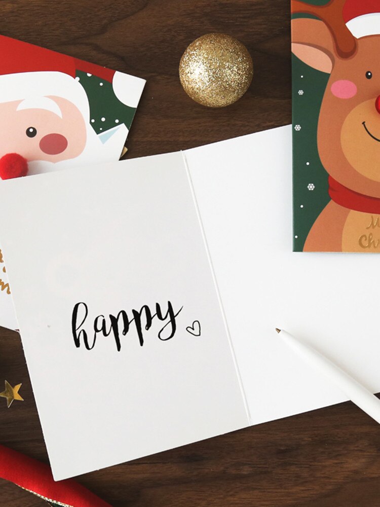 5pcs Merry Christmas Greeting Cards Envelope Kids Year Cartoon Xmas Party Decorations Postcard DIY Blessing Cards