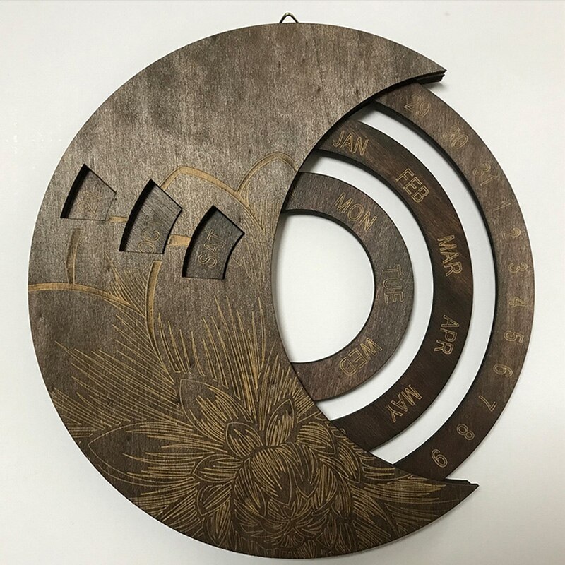 Wooden Calendar Circular Everlasting Perpetual Calendar Wall Hanging Ornaments Decorative Xmas Christmas Advent Calendars: C
