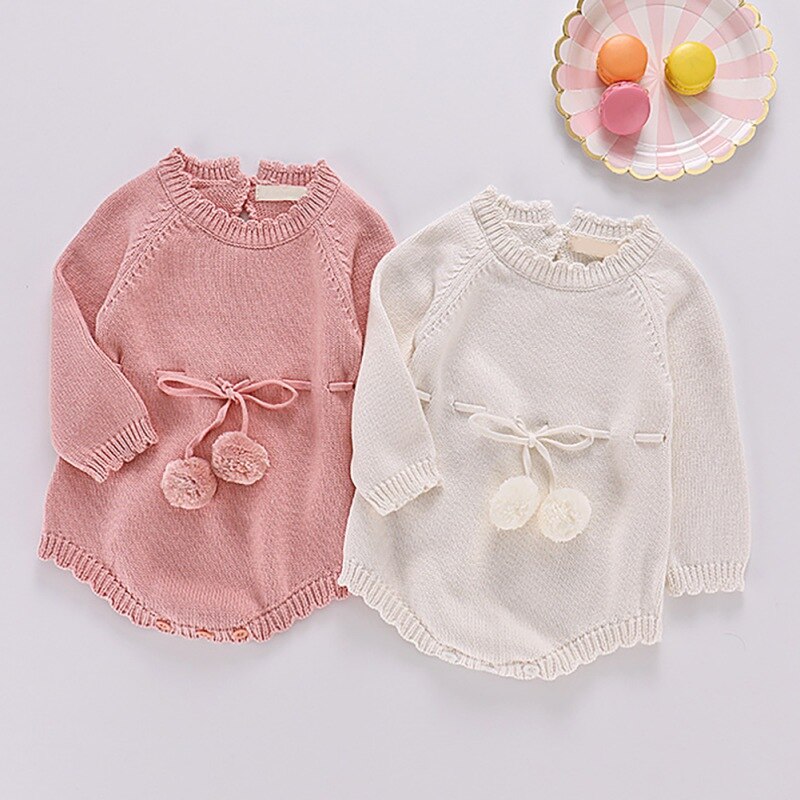 Bebê menina camisola romper bola design infantil manga longa inverno malha bonito bodysuit recém-nascidos roupas do bebê suéteres roupas pano