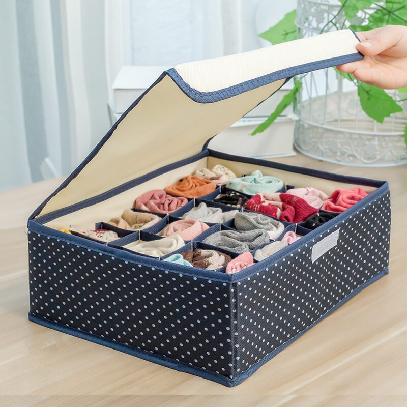 Caja de almacenamiento cubierta, organizador impreso de ropa interior, papelera de almacenamiento de tela Oxford para calcetines, armario para el hogar, bolsa de almacenamiento: Blue dots