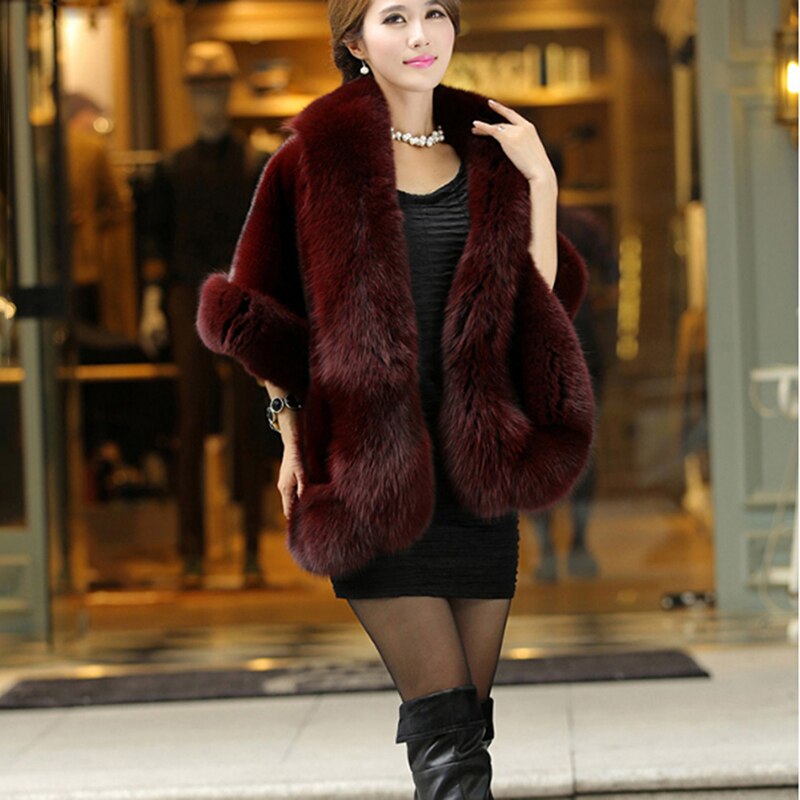 Luxus Elegante Frauen Faux Nerz Kaschmir Winter Warme Pelz Mantel Schal Cape Solid Damen Faux Pelz Pashmina Poncho