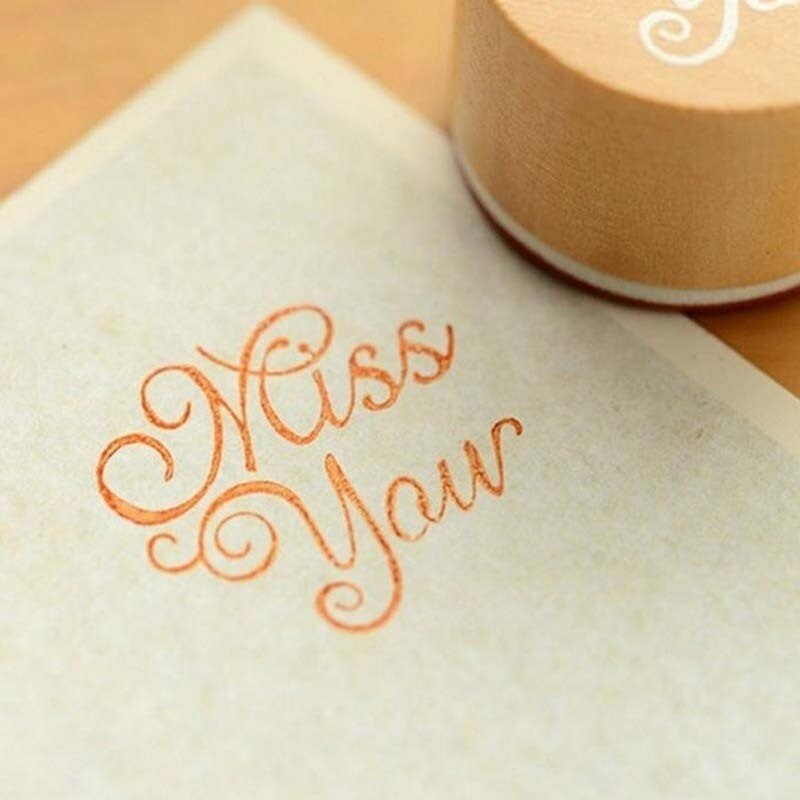 Retro Round Wooden Stamp Popular Handwriting Wish Sentiment Wooden Rubber Round Stamp Floral Choose Word