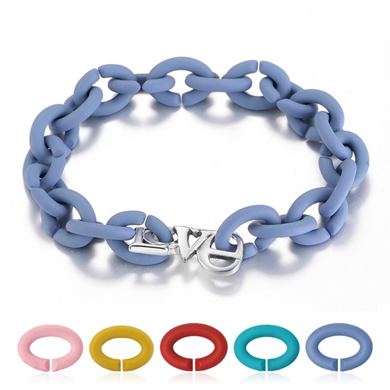 925 Sterling Silver LOVE Charm Beaded Bracelet 10 Colors European rubber X bracelets Jewellery For Women Men Jewelry