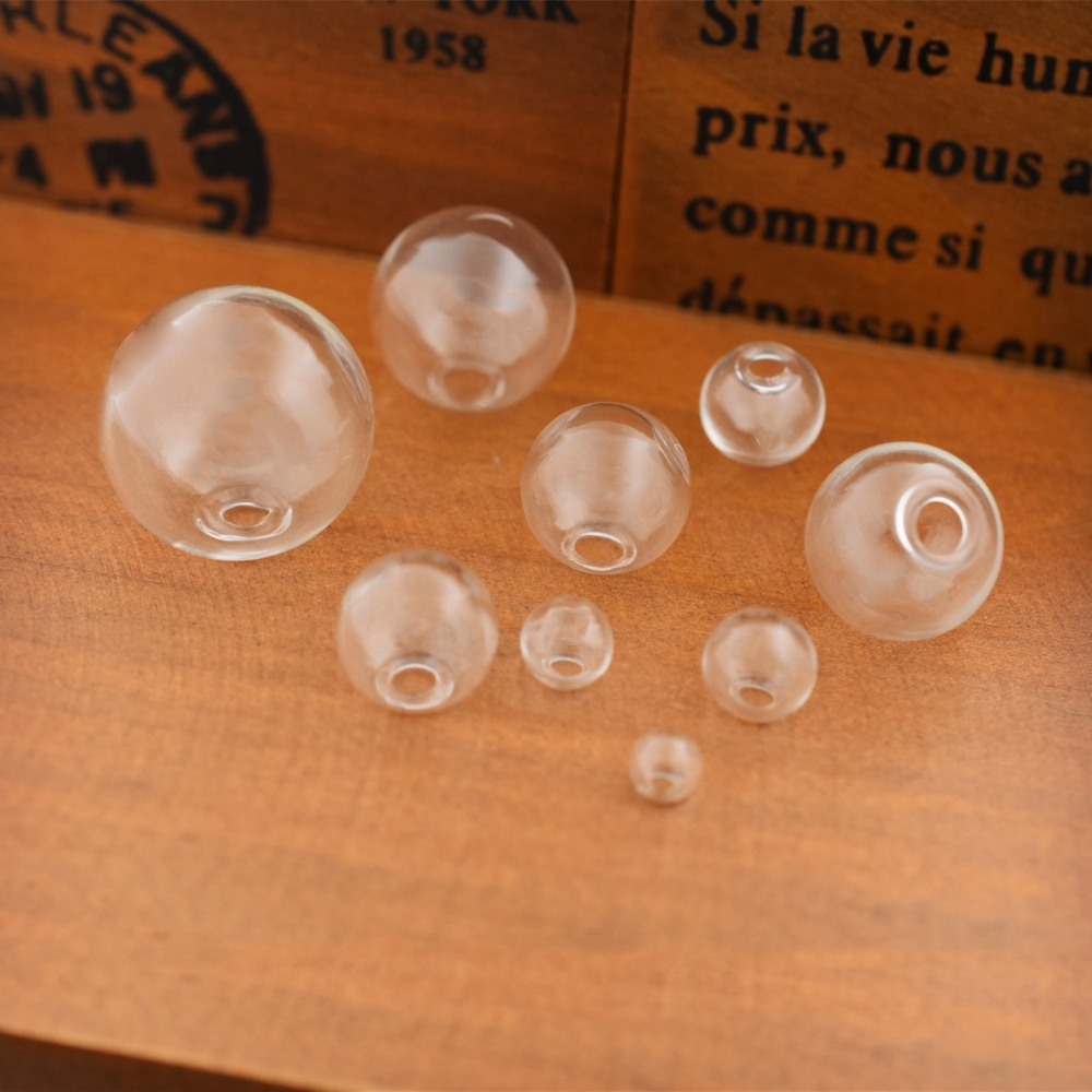 10 Stück 8–25 mm hohle Glaskugel mit einem Loch, runde Blasenfläschchen, Glaskugel, Kugeln, Schmuckzubehör, Glasmedaillon-Zubehör