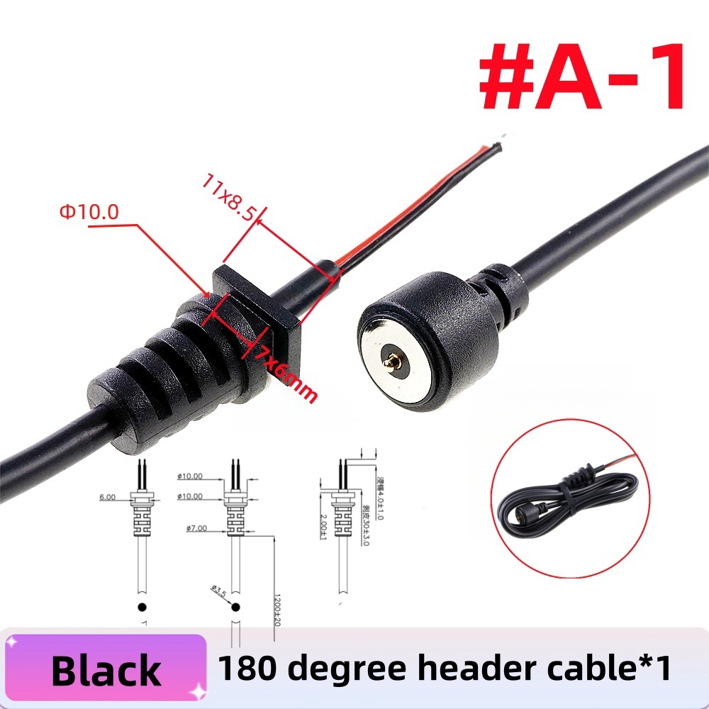 1 Piece Hight Current Pogo Pin Magnetic Connector Spring-Loaded Power Charge Waterproof IPX7 Contact Pad 3A 12V 8.5MM: black