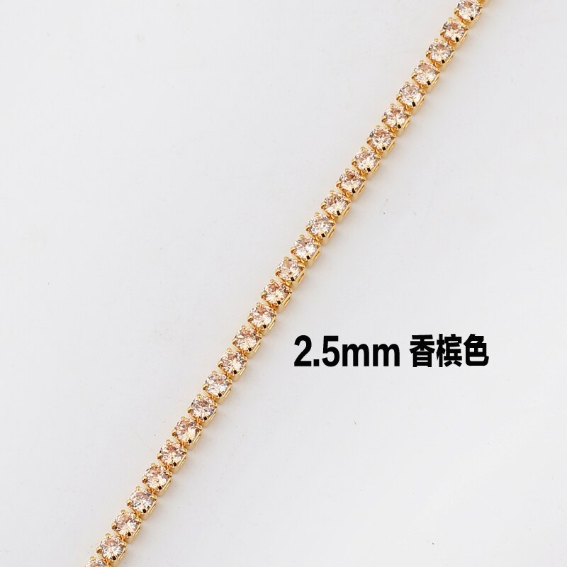 Gold Color 1 Row Shiny Colorful Neon Rainbow Iced Out Zircon Charm Thin CZ Tennis Chain 33+7CM Women Choker Necklace: champagne cz 2.5mm