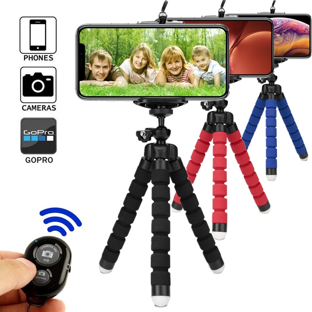 Flexibele Spons Octopus Mini Statief Met Bluetooth Remote Shutter Voor Iphone Mini Camera Statief Telefoon Houder Clip Stand