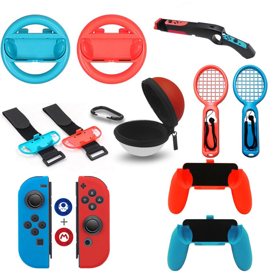 Controller Grips Joy-Con Case For Nintendo Nintend Switch Joy Con Handle NS N-Switch Game Console Accessories Kit Elf ball bag: 14 in 1