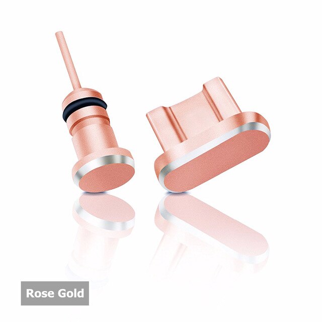 2 Stks/set Metalen Poort Opladen + Oortelefoon Poort Stof Plug Vervanging Voor Android Mobiele Telefoon 3.5 Mm Headset stopper: rose gold