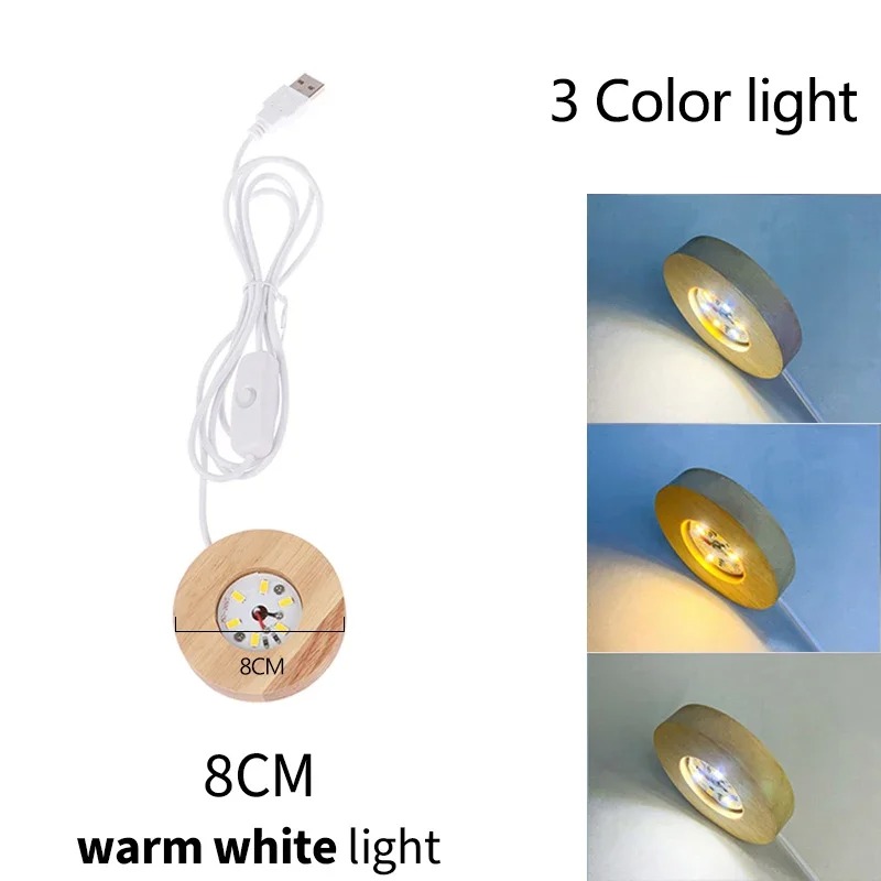 8cm Wood Light Base With USB Switch Wooden LED Light Rotating Display Stand Lamp Holder Lamp Base Art Ornament: black