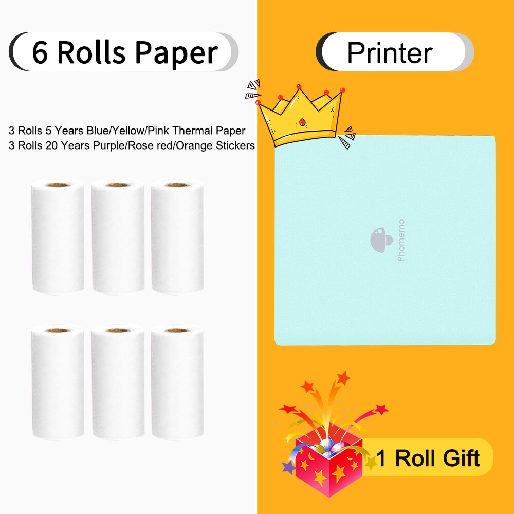 Phomemo M02 Thermal Printer Impresora Portátil Print Pocket Mini Label Sticker Maker Wireless Mobile Phone Printer: 1P- 2 Type Colorful