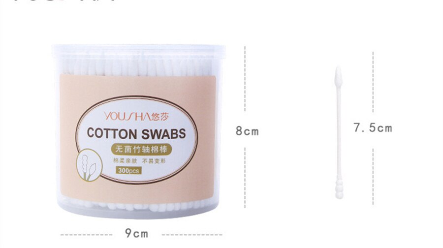 300 Pcs Boxed Disposable Degreasing Cotton Cleaning Swabs Stick Double-Headed Cotton Swabs Spiral Head Makeup Remover E1058