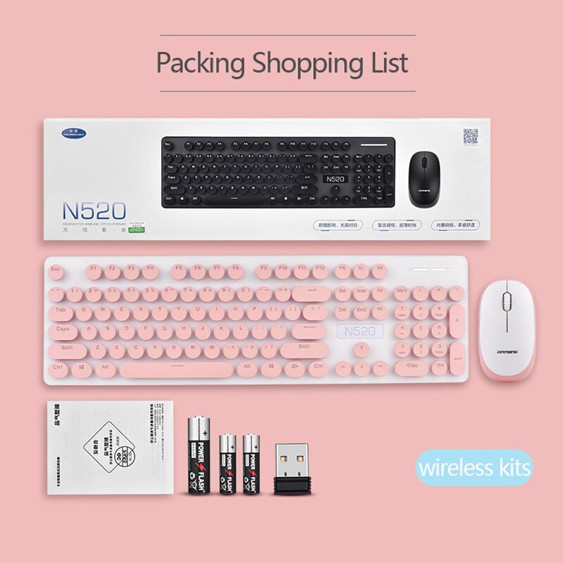 Juego de teclado y ratón inalámbricos N520, conjunto de teclado y ratón punk con sensación de mano mecánica, chica de negocios de oficina