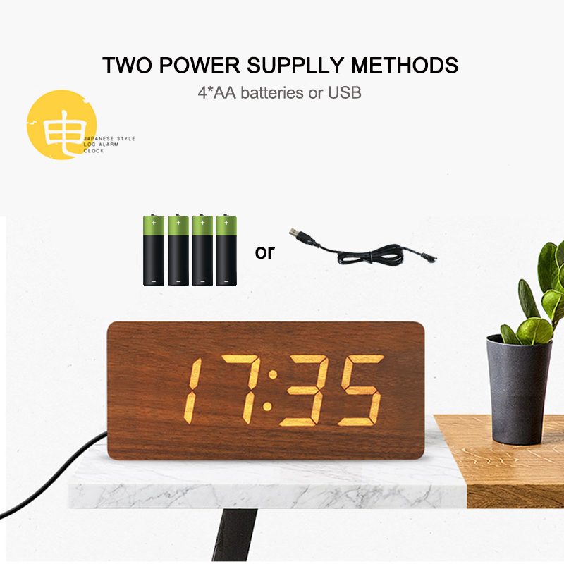 Jinsun Digitale Klokken Led Houten Despertador Moderne Vierkante Kleurrijke Wekker Met Temperatuur Voice Control Desktop Sensor