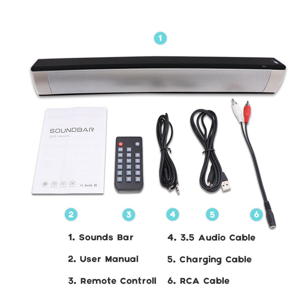 YOUXIU Portable Wireless SoundBar Bluetooth Speaker Home Theater TV System with Remote Control Wired 3D Surround Mini Sound Bar