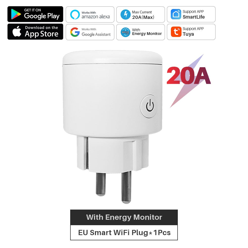 Tuya Wifi Smart Plug 20A Met Power Monitor Smart Leven App Afstandsbediening Intelligente Socket Compatibel Met Alexa Google Thuis: Default Title