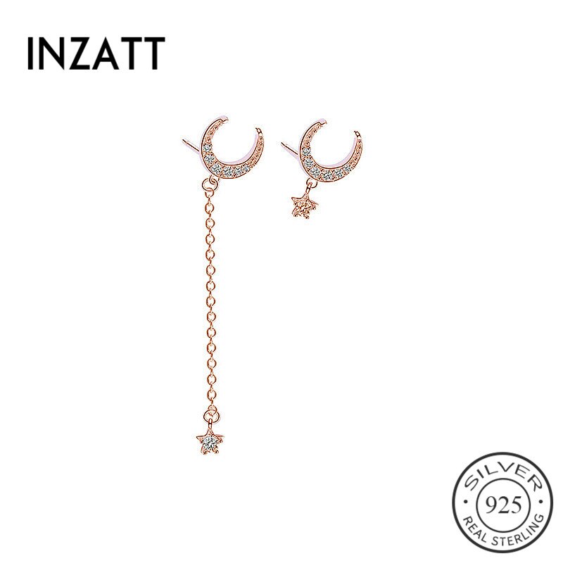 INZATT Reale Dell'argento Sterlina 925 Asimmetria ZIRCON Luna Nappa Orecchini Con Perno Per Le Donne Di Moda Minimalista Gioielleria Raffinata ins Hot