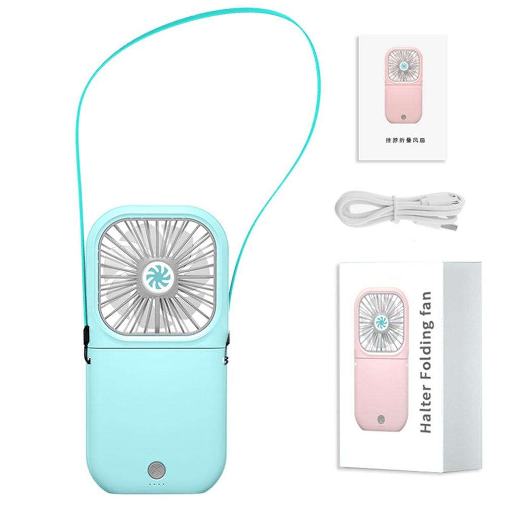 Portable Mini Neck Fan Handheld Foldable Fan With Power Bank For Home Office Speed Adjustable USB Rechargeable Fan Air Cooler: blue