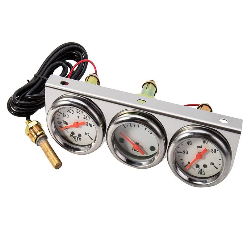 3 In 1 Triple Auto Auto Gauge Sets, gauge Kit Olie/Volt/Water Gauge Chrome Panel Temperatuur Olie Druk Voltage Gauge Sensor