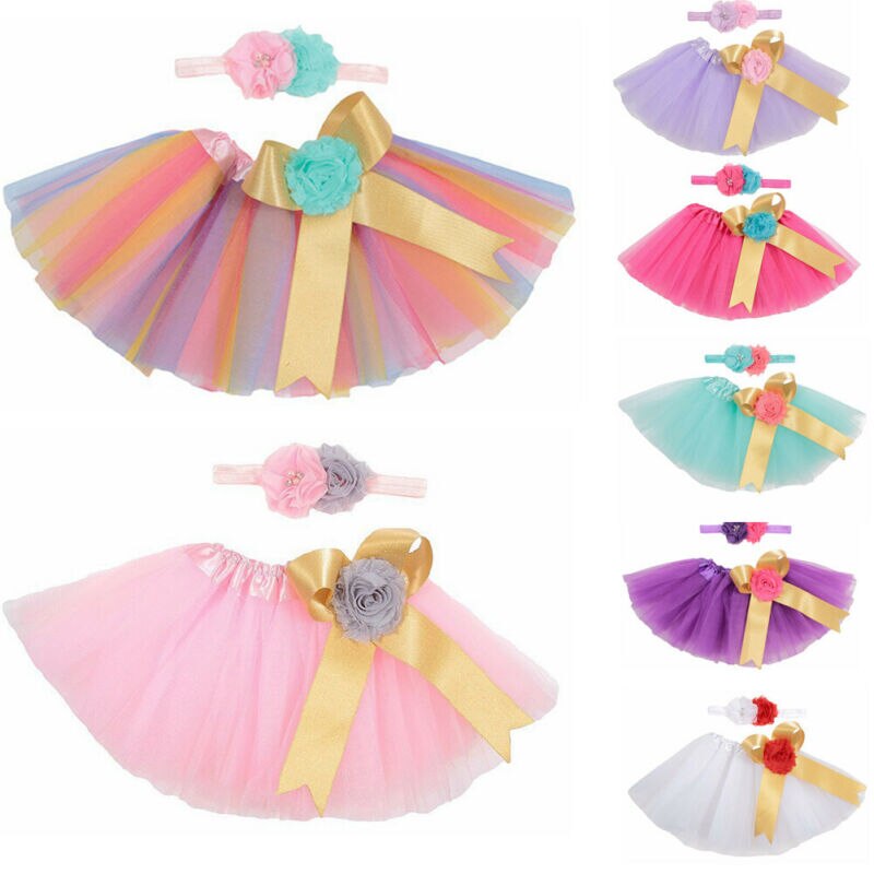 Baby Girl Skirt Newborn Tutu Skirt +Headband Outfit Set Photo Shoot Prop Floral Mesh Peincess Skirts Birthday 0-2 Year