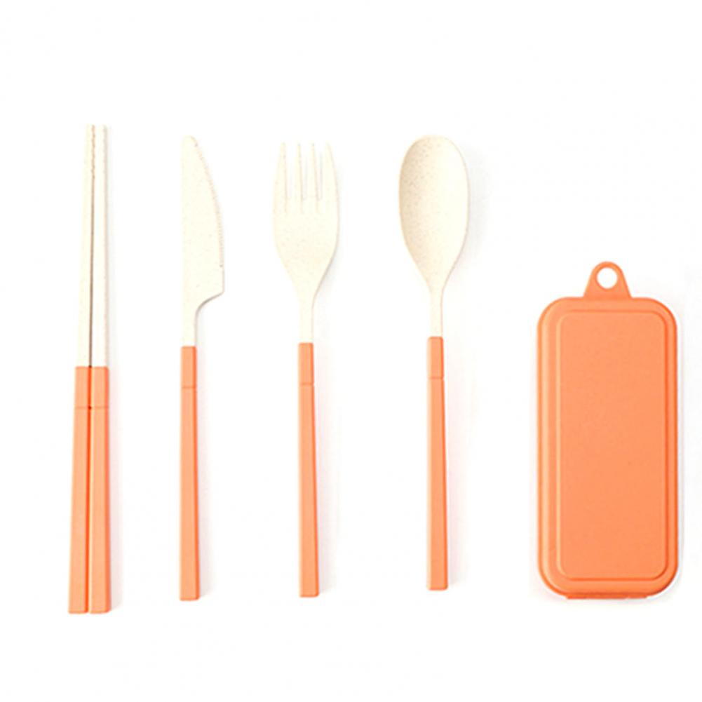 1Set Durable Cutlery Box Kit Eco-friendly Dinnerware Container Kit Close Splicing PP Wheat Dinnerware Set Organizer for Kitchen: Orange