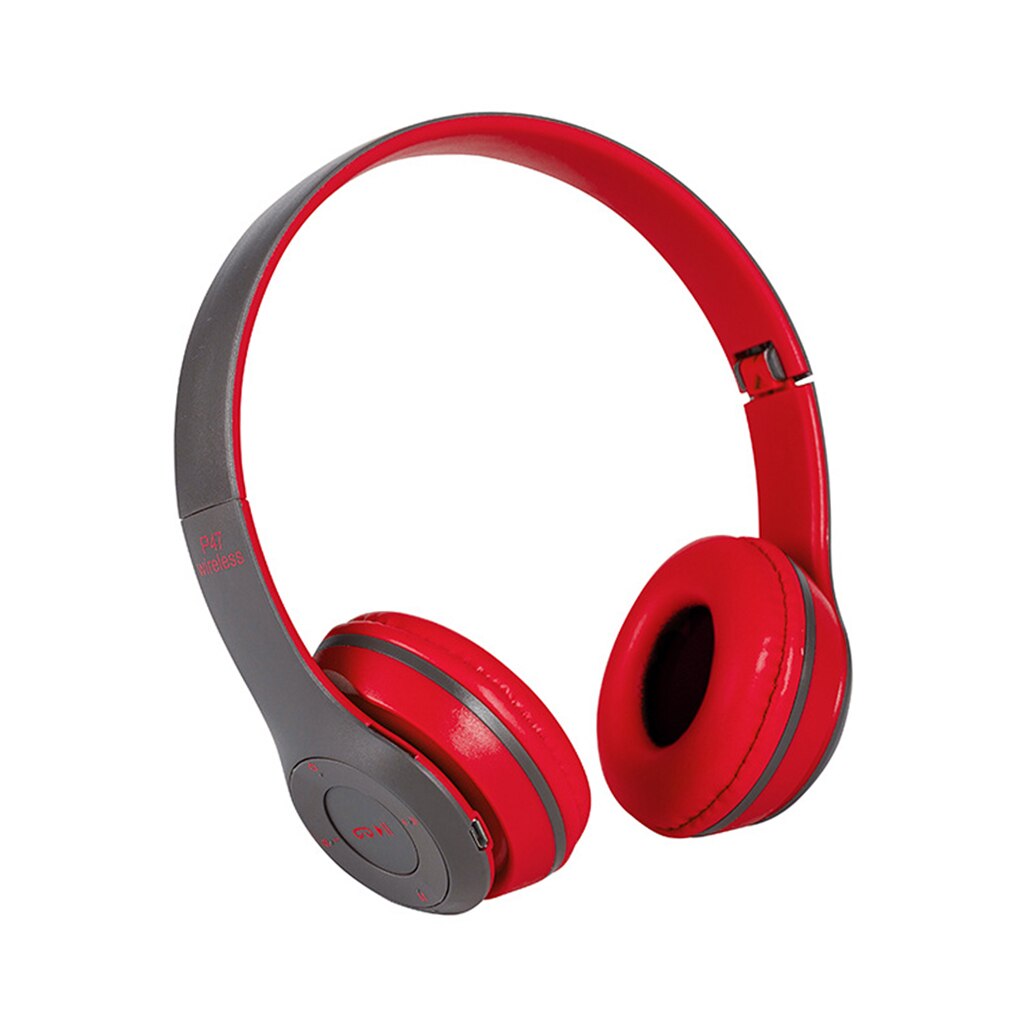 Portable Foldable Wireless Head-Mounted Headset Comfortable for iOS Women: Red