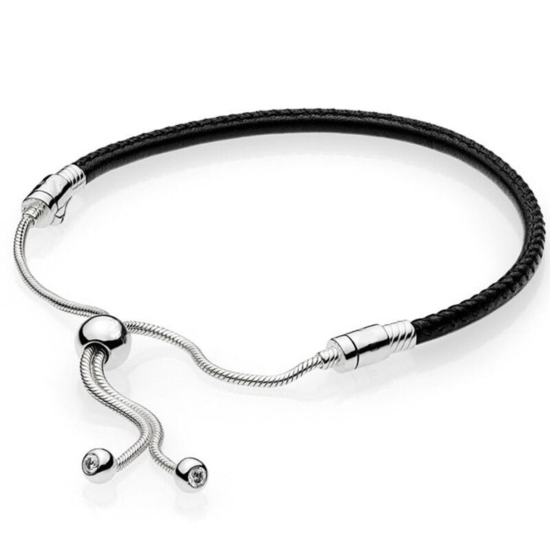 Pavimenta cuore e stella stringa di perline chiusura scorrevole regola il braccialetto misura moda 925 Sterling Silver Bangle Bead Charm gioielli fai da te