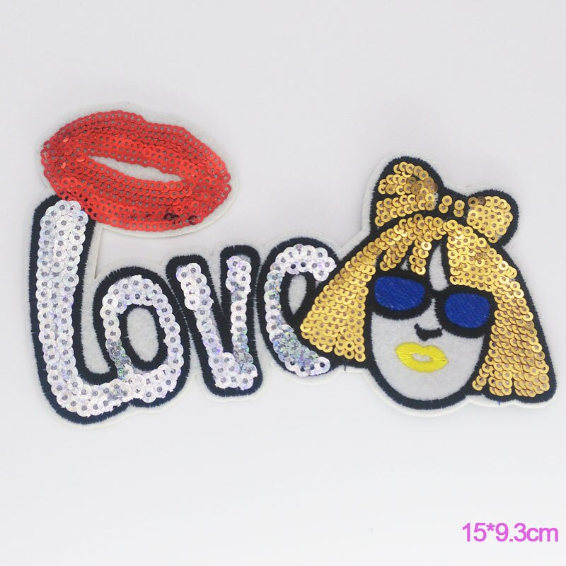Paillette Ijzer op Patch Woorden Letters Pretty Liefde Geborduurde Kleding Patch Voor Kleding Meisjes Vrouwen