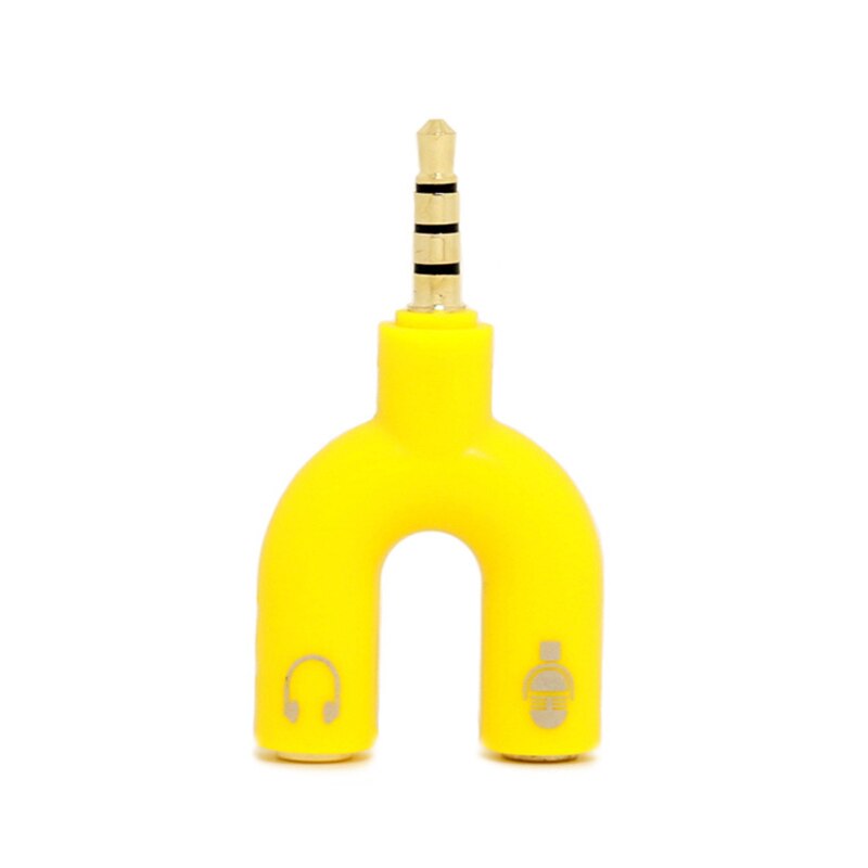 Hörlurskontakt konverter 3.5mm stereo splitter ljud till mikrofon & headset jack plug adapter 2 way u för mobiltelefon surfplatta: Gul