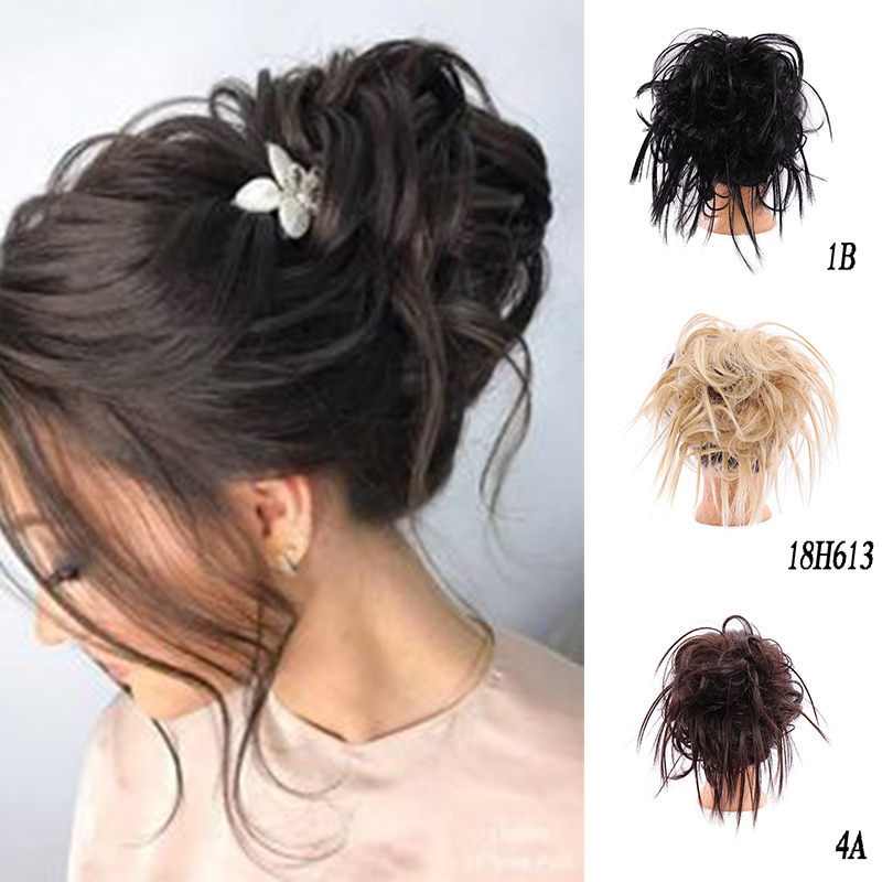 Xuanguang syntetisk rörig chignon munk gary brun färg hår bulle pad elastisk hår rep gummiband hårförlängningar