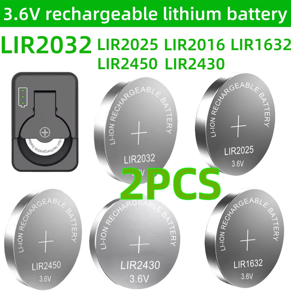 2PCS LIR2032 LIR2430 LIR2450 LIR2016 LIR2025 LIR1632 3,6 V Wiederaufladbare Lithium-Batterie Ersetzt CR2032 2025 2430 2450